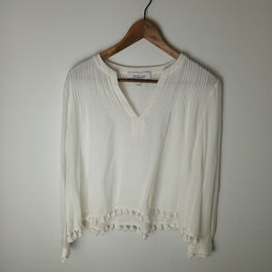 Derek Lam 10 Crosby White Long Sleeve V-Neck Cotton Tassel Top Size 2